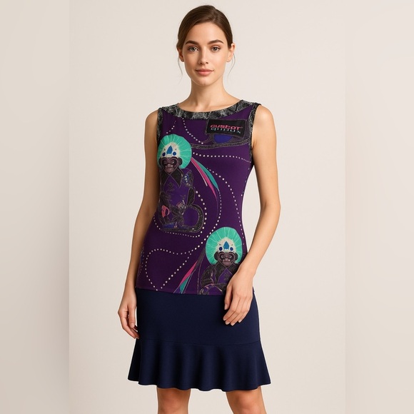 Custo Barcelona Dresses & Skirts - CUSTO BARCELONA Vintage 90s Y2K Artsy Print Sleeveless Dress Purple Blue Size S